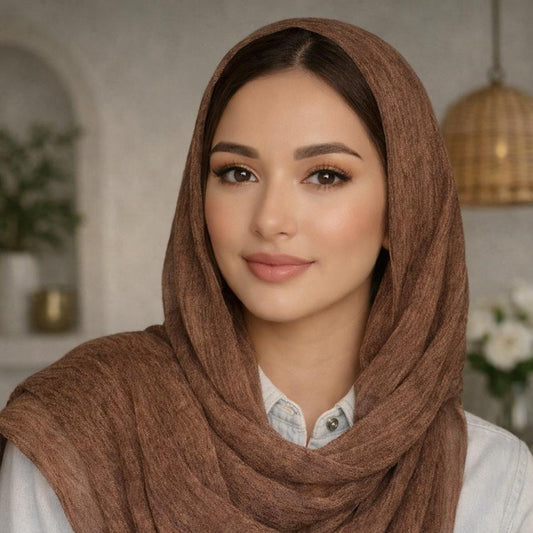 Women's Modal Cotton Pleated Hijab Scarf with Tassels