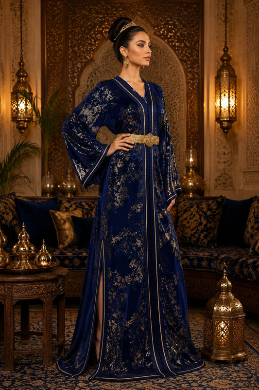 Elegant Handmade Moroccan Kaftan in a Stunning Royal Blue Shade