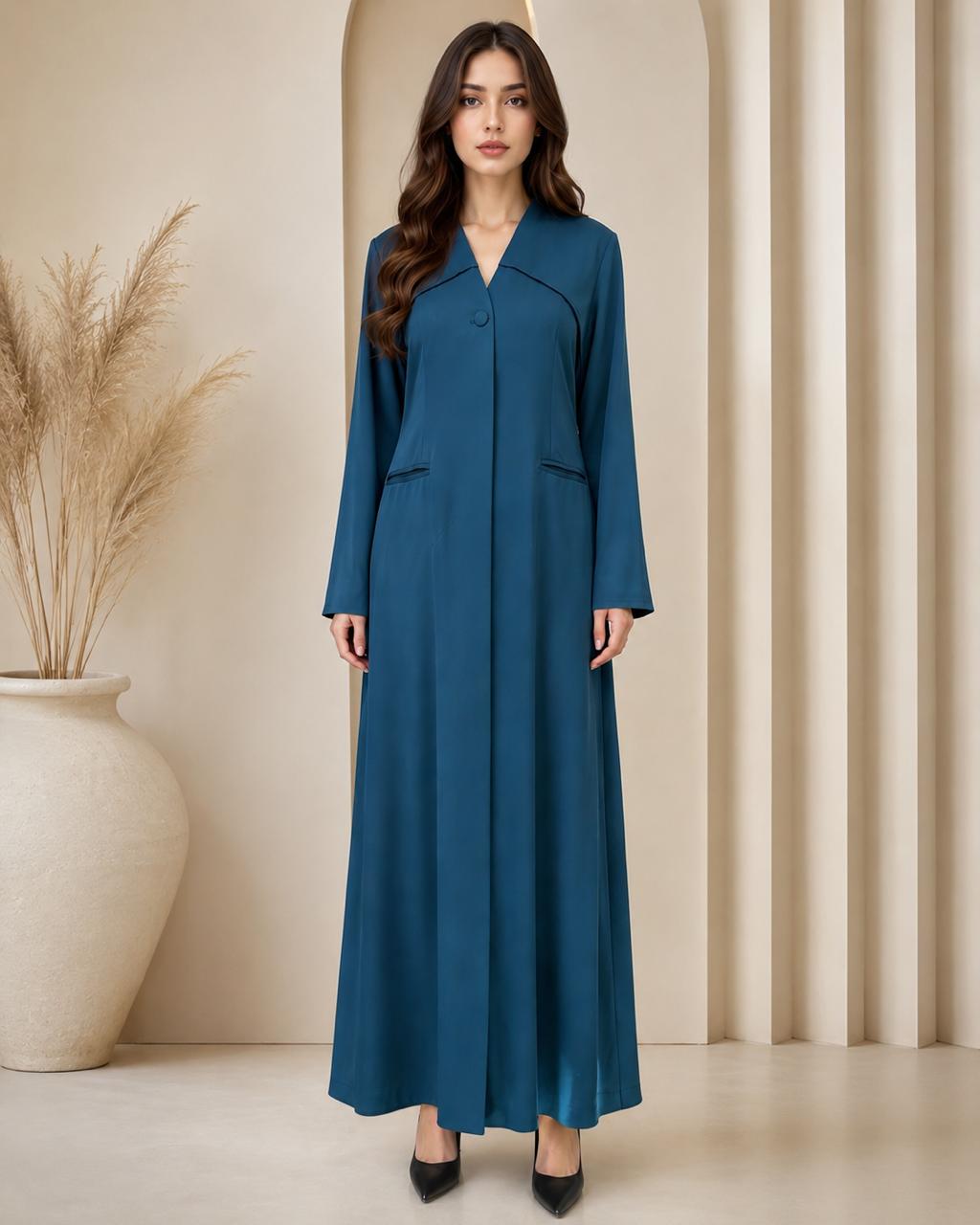 Elegant summer abaya in Korean Nada fabric – Aqua Blue – Volvora