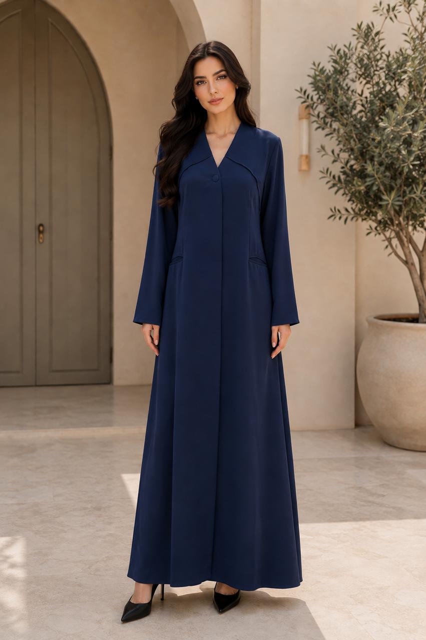 Elegant summer abaya in Korean Nada fabric – Navy Blue – Volvora