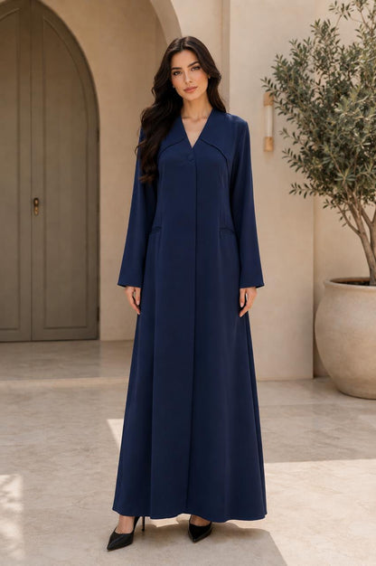Elegant summer abaya in Korean Nada fabric – Navy Blue – Volvora