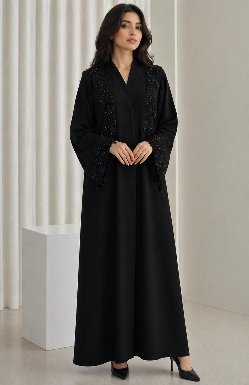 Luxury black cobra crepe abaya premium modest fashion – Volvora UAE