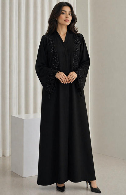 Luxury black cobra crepe abaya premium modest fashion – Volvora UAE