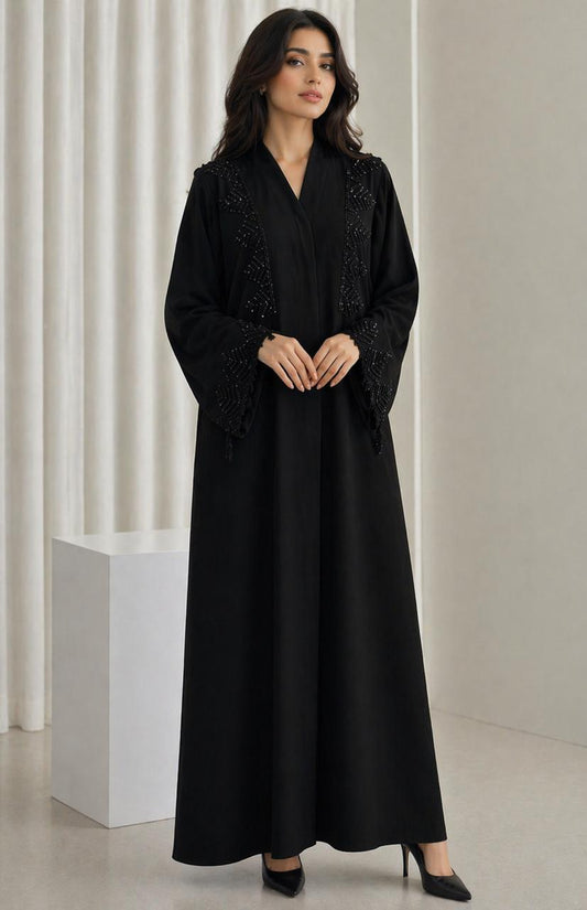 Luxury black cobra crepe abaya premium modest fashion – Volvora UAE