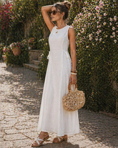 Elegant white A-line dress high waist modest fashion – Volvora UAE