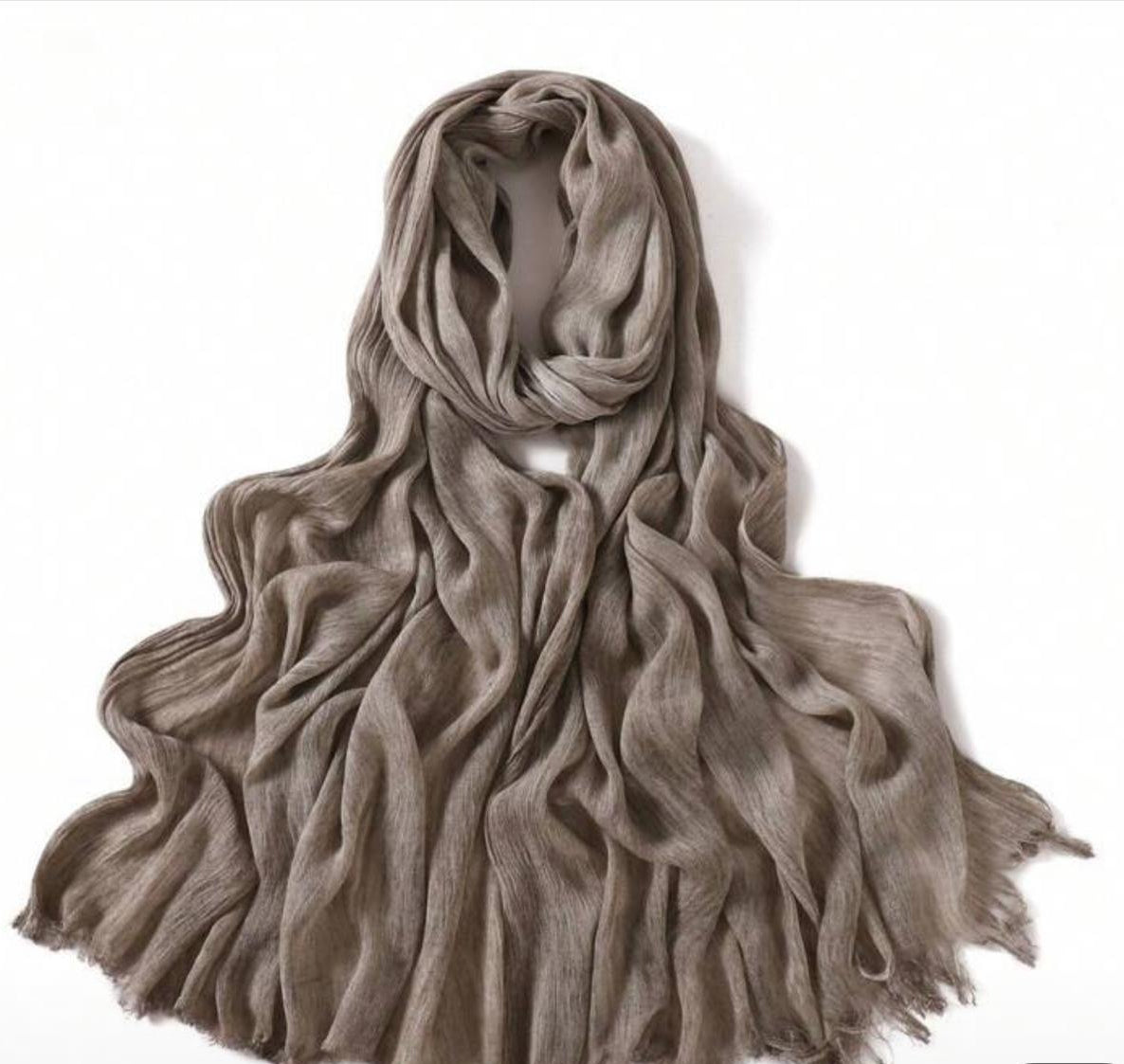Women's Modal Cotton Pleated Hijab Scarf with Tassels