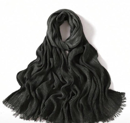 Women's Modal Cotton Pleated Hijab Scarf with Tassels