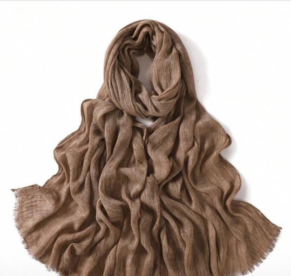 Women's Modal Cotton Pleated Hijab Scarf with Tassels