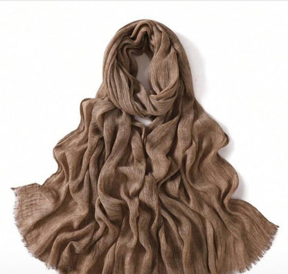 Women's Modal Cotton Pleated Hijab Scarf with Tassels