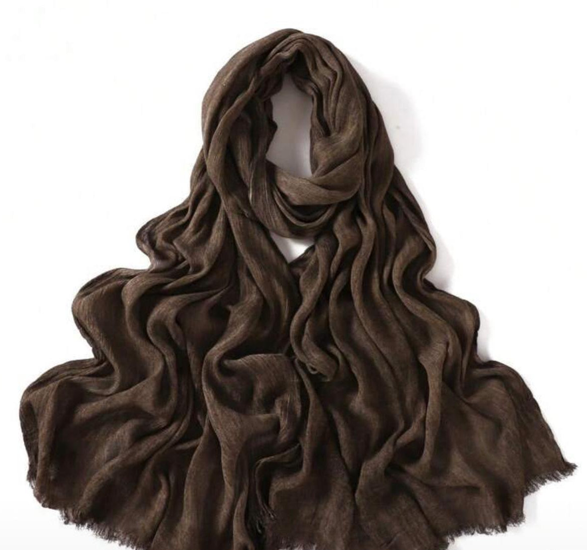 Women's Modal Cotton Pleated Hijab Scarf with Tassels