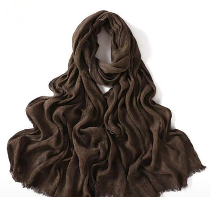 Women's Modal Cotton Pleated Hijab Scarf with Tassels