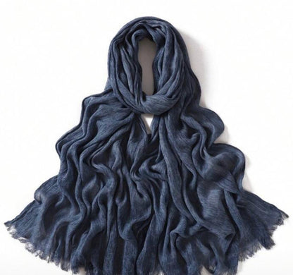 Women's Modal Cotton Pleated Hijab Scarf with Tassels