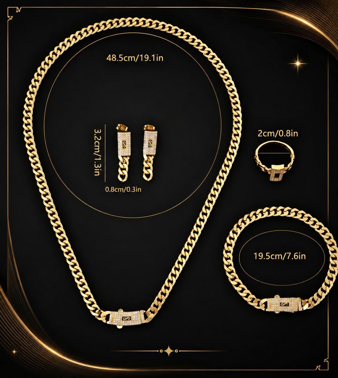 Close-up detail of Volvora 18K gold-plated zirconia jewellery set – sparkling stones and elegant gold finish