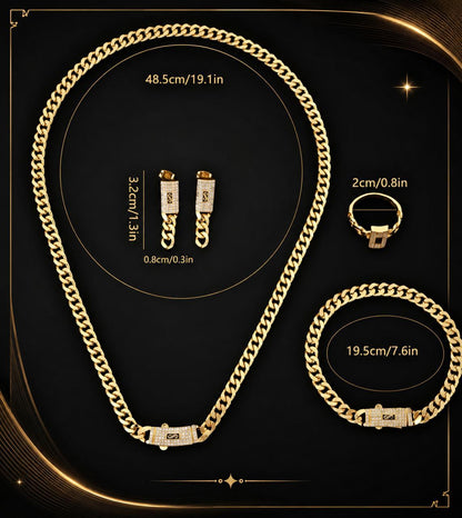 Close-up detail of Volvora 18K gold-plated zirconia jewellery set – sparkling stones and elegant gold finish