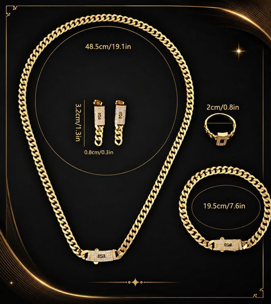 Close-up detail of Volvora 18K gold-plated zirconia jewellery set – sparkling stones and elegant gold finish