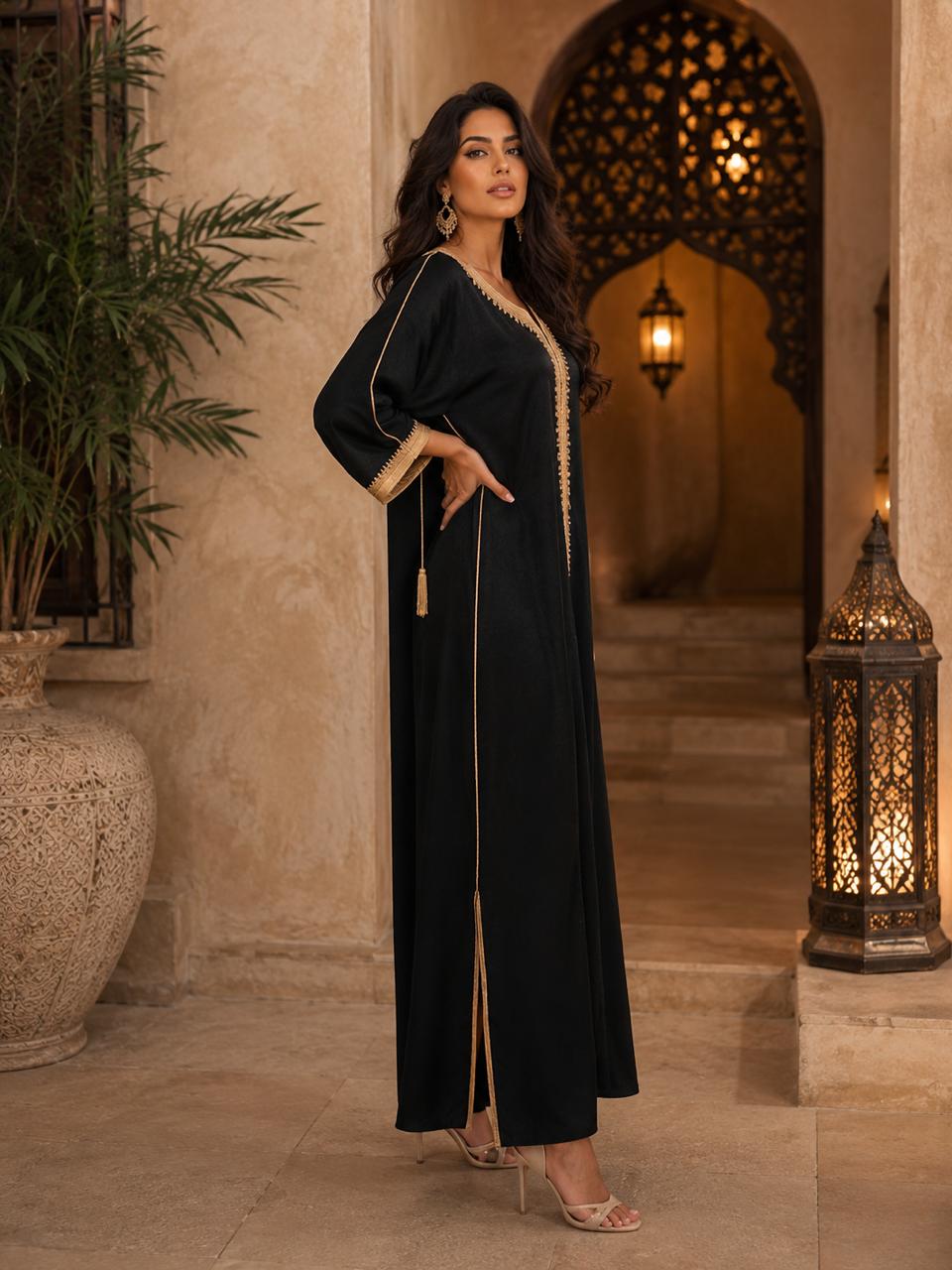 Elegant brown caftan side slit detail – Volvora Fashion