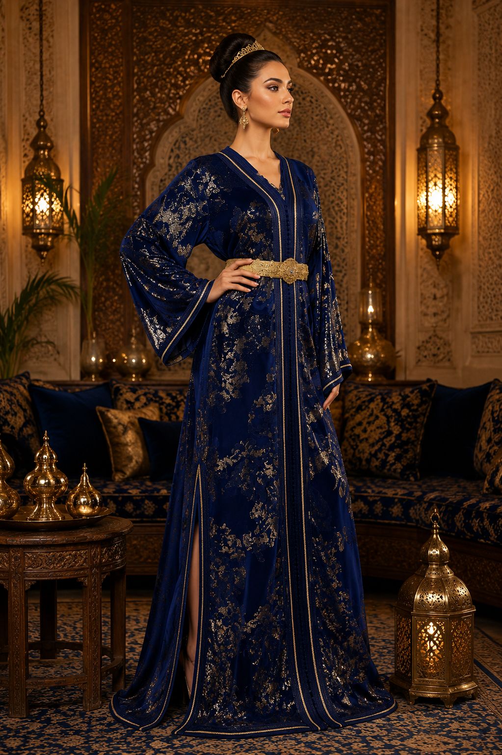 Elegant Handmade Moroccan Kaftan in a Stunning Royal Blue Shade