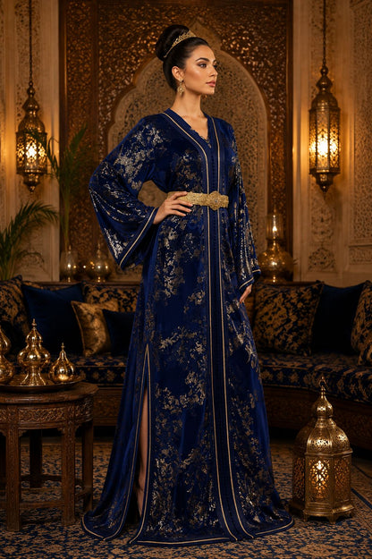 Elegant Handmade Moroccan Kaftan in a Stunning Royal Blue Shade